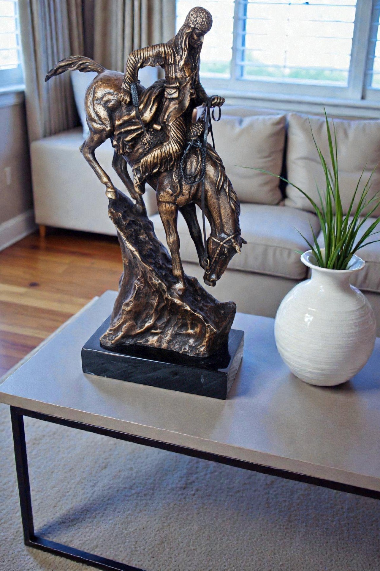 Remington replica Mountain Man bronze statue -  Size: 10"L x 4"W x 15"H.