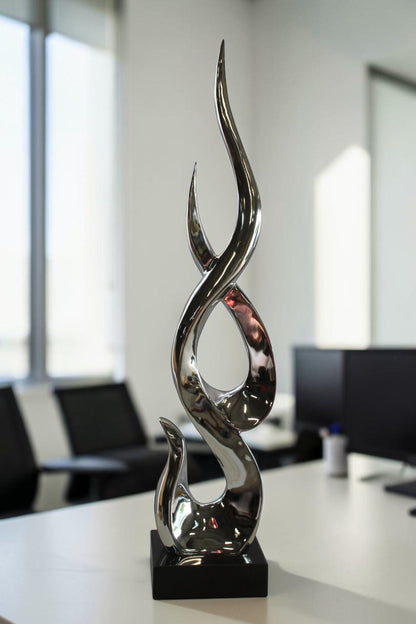 Silver Abstract Intertwined Resin Statue on Marble Base 9" x 7" x 38"H