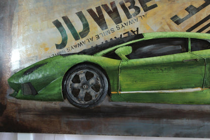 NIFAO Lamborghini Inspired Green Supercar Painting on Metal 3D 79" x 2" x 40"H