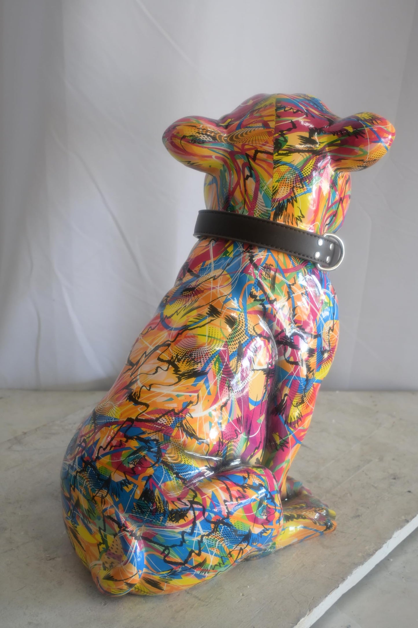 Resin Graffiti Pop Art Bulldog Sculpture with Collar 18"x11"x20"H