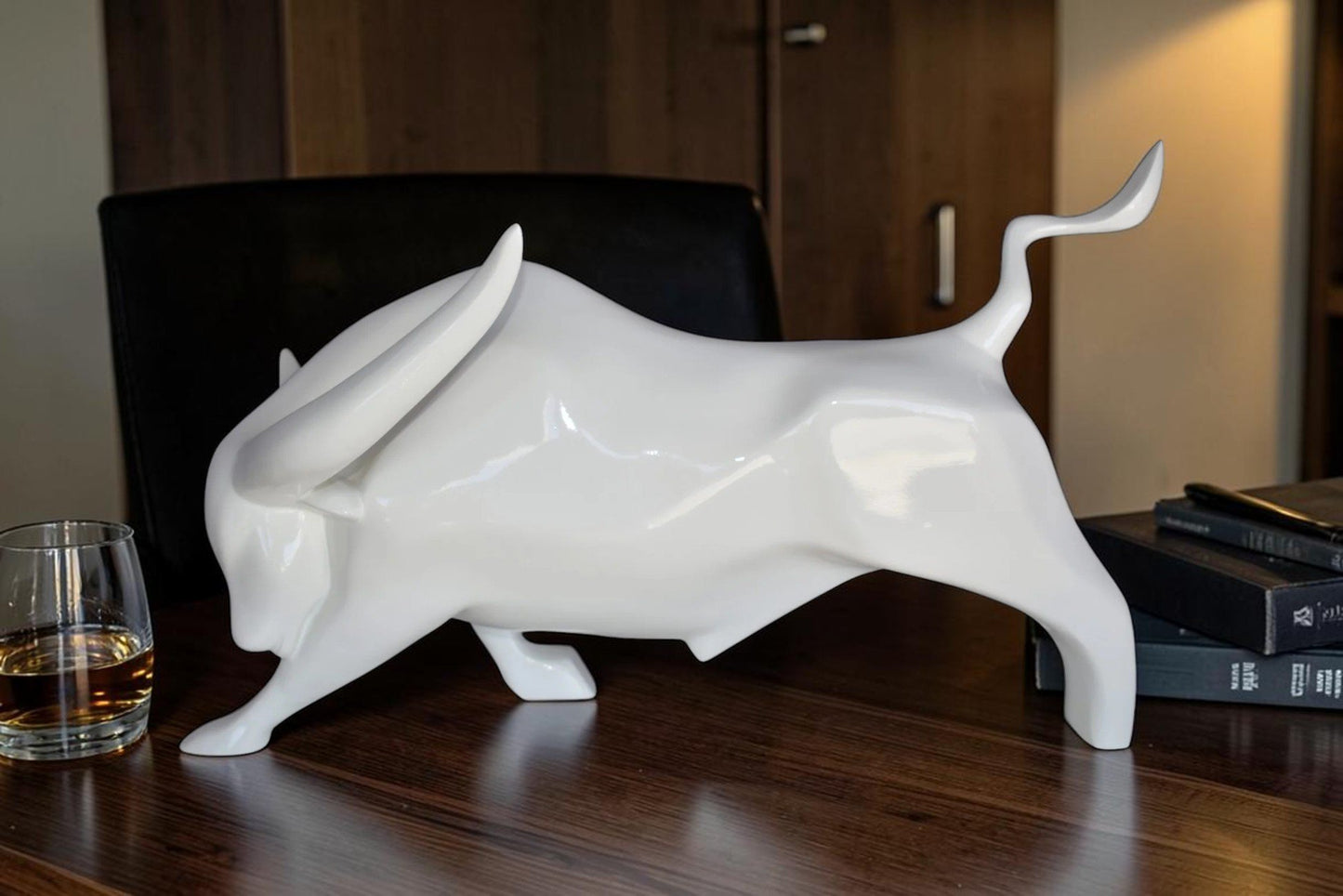 Modern Art of a White Bull Made of Resin Statue Size: 17" x 14" x 10"H
