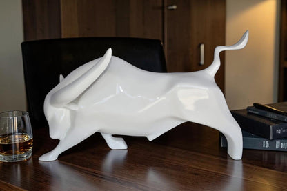 Modern Art of a White Bull Made of Resin Statue Size: 17" x 14" x 10"H