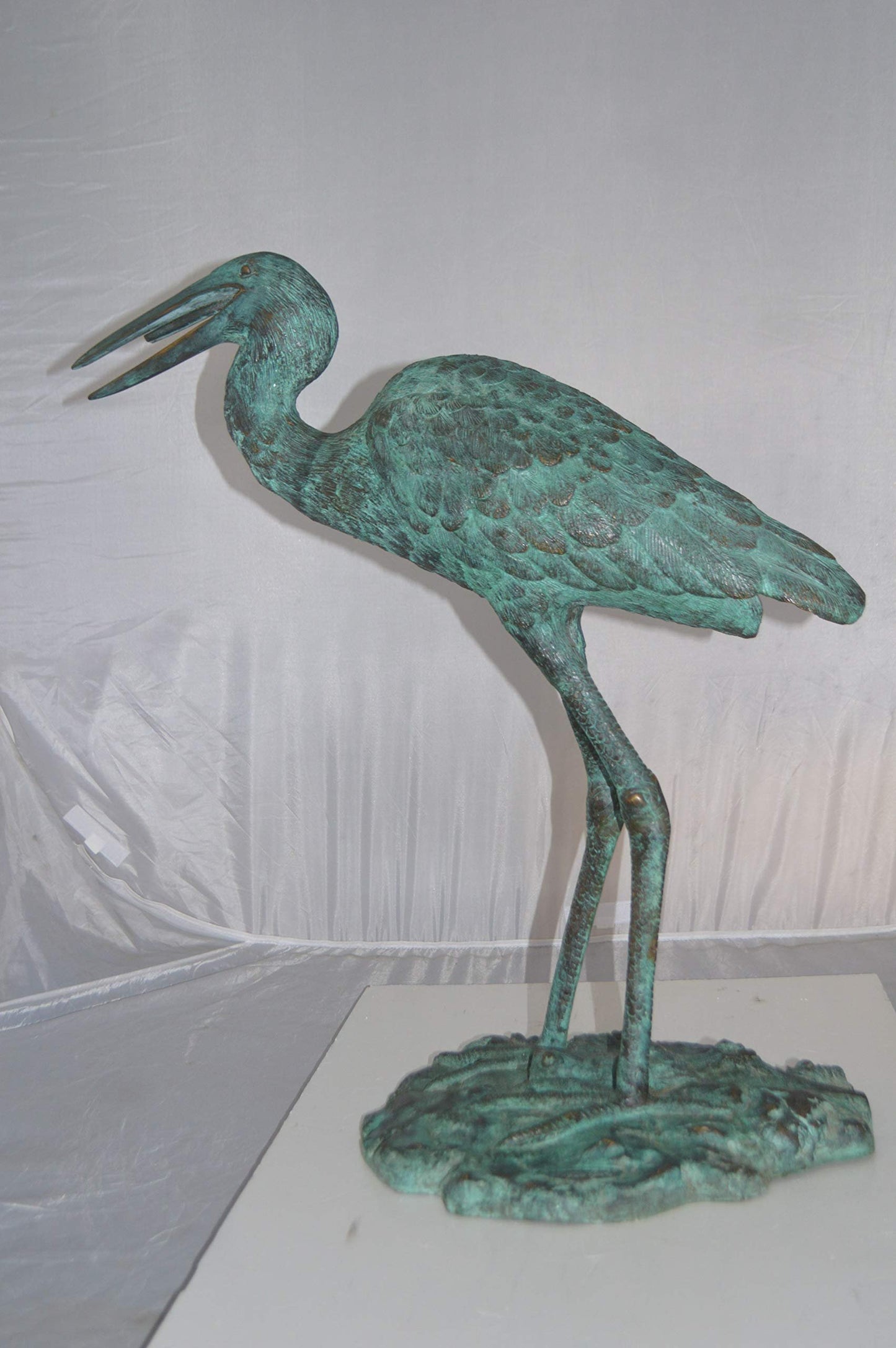 Heron Fountain Bronze Statue -  Size: 14"L x 24"W x 26"H.