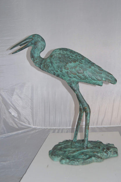 Heron Fountain Bronze Statue -  Size: 14"L x 24"W x 26"H.
