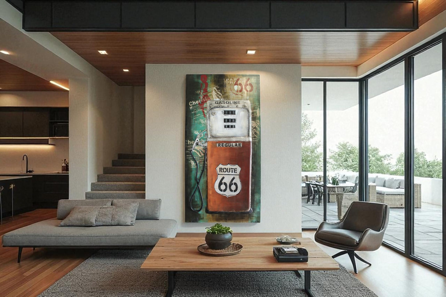 NIFAO Route 66 Gas Pump 3D Metal Wall Art Painting Raised Design 40" x 2" x 79"H