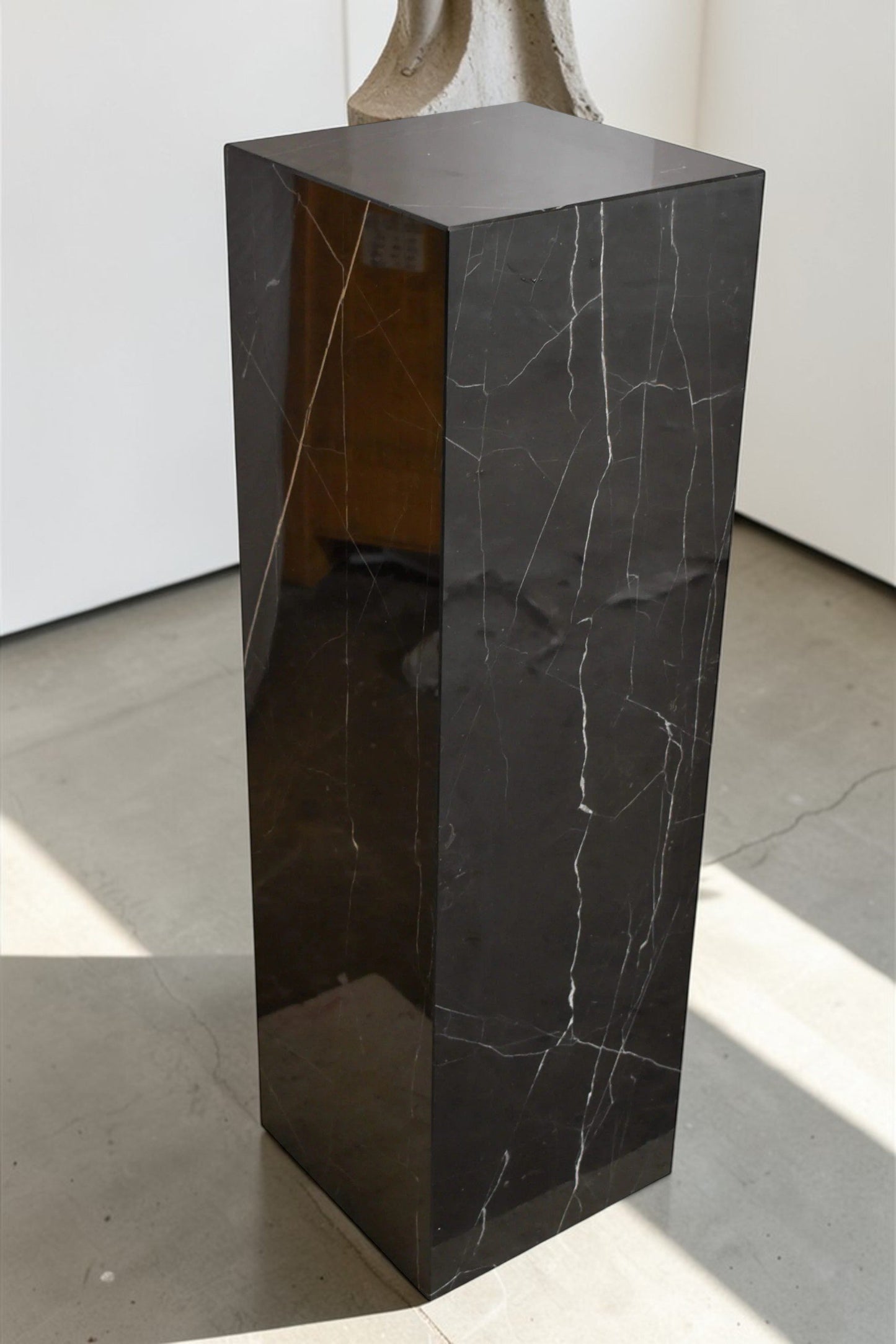 Pedestal For Artwork, Modern Black and White Marble Stone 12" x 12" x 39"H