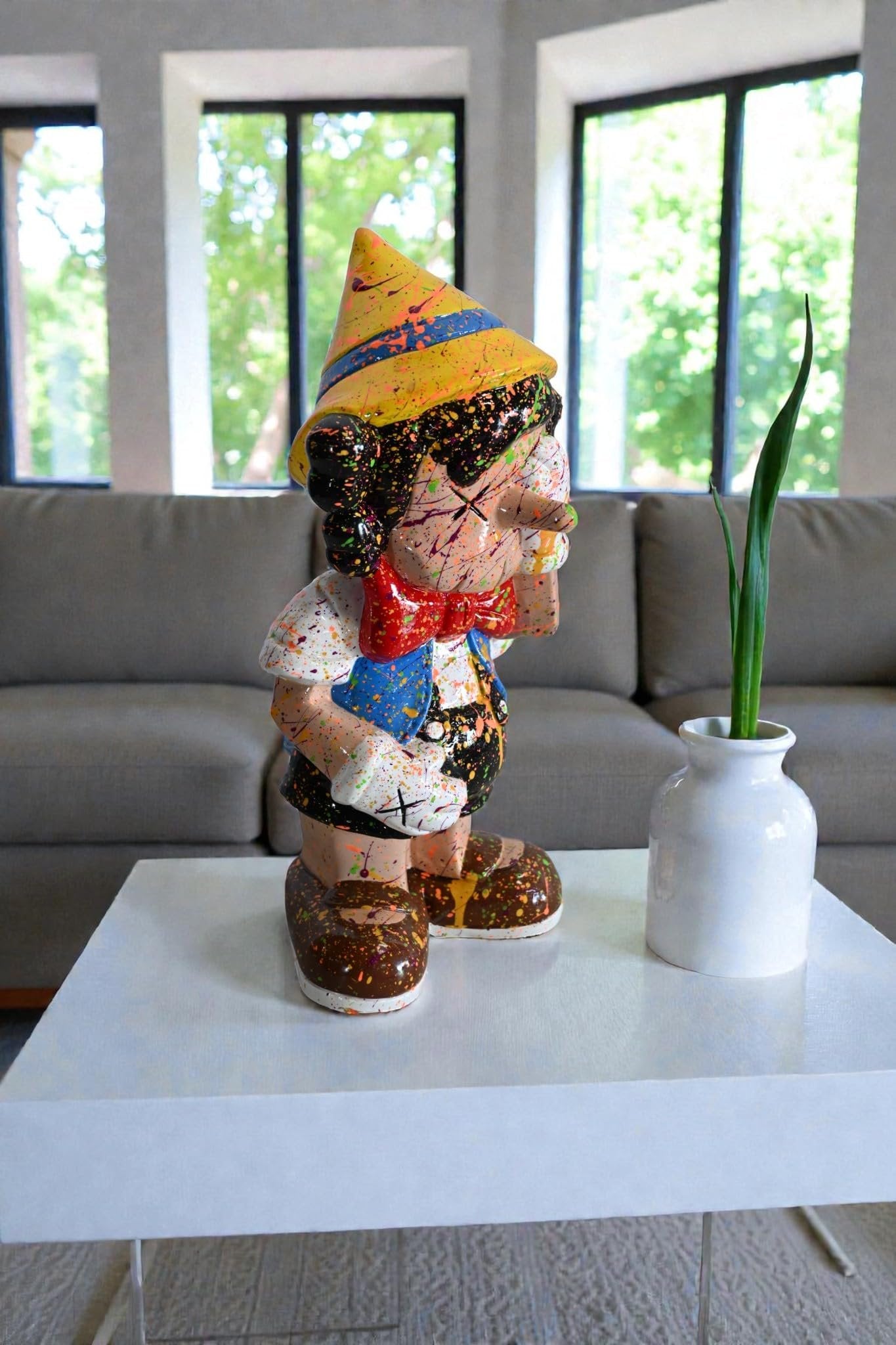 Colorful Pinocchio Ceramic Figurine Statue Andres Mendez 7"x6"x14"H