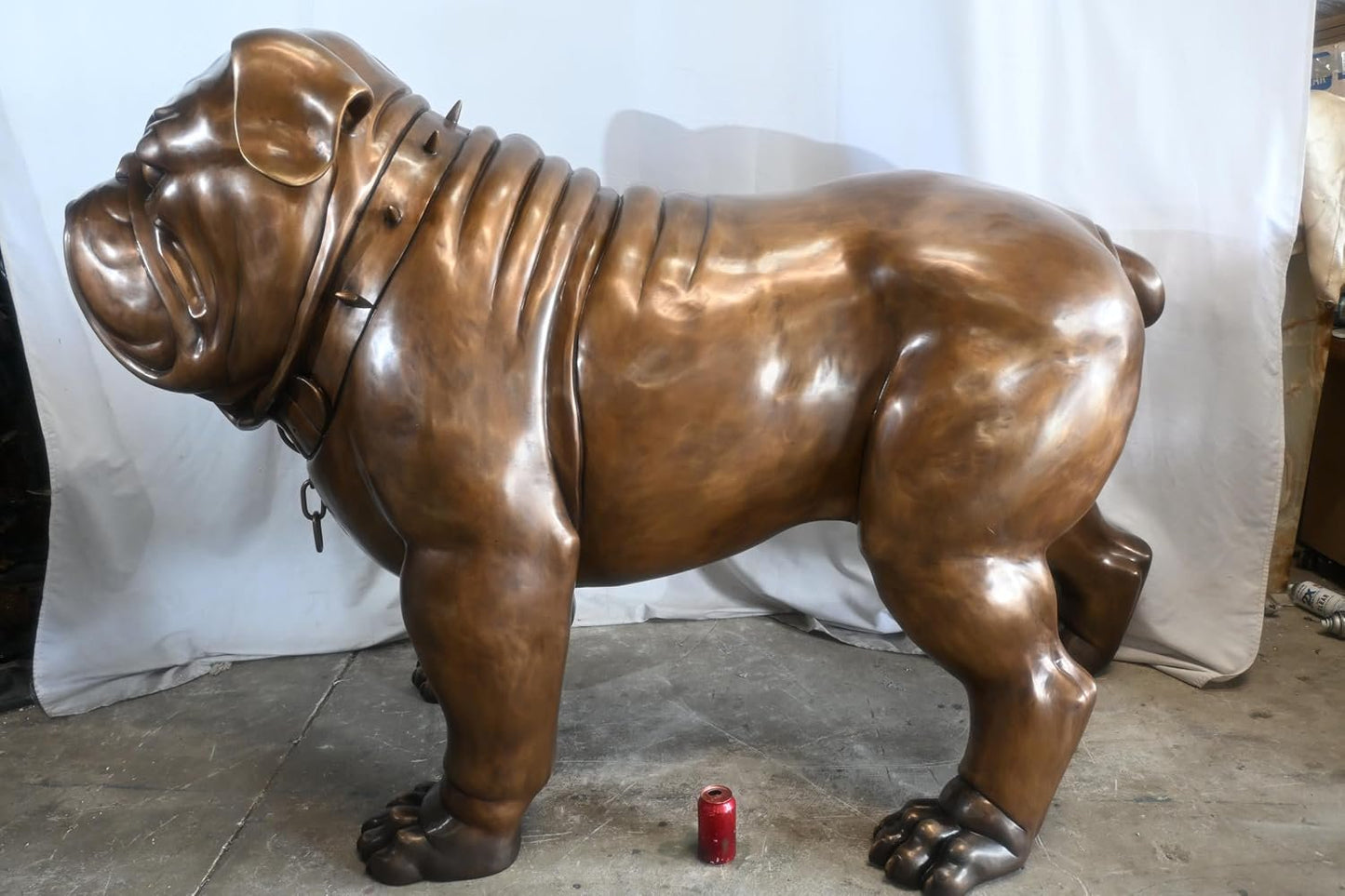 Giant Bronze English Bulldog Statue Studded Collar Decor 80"x35"x54"H