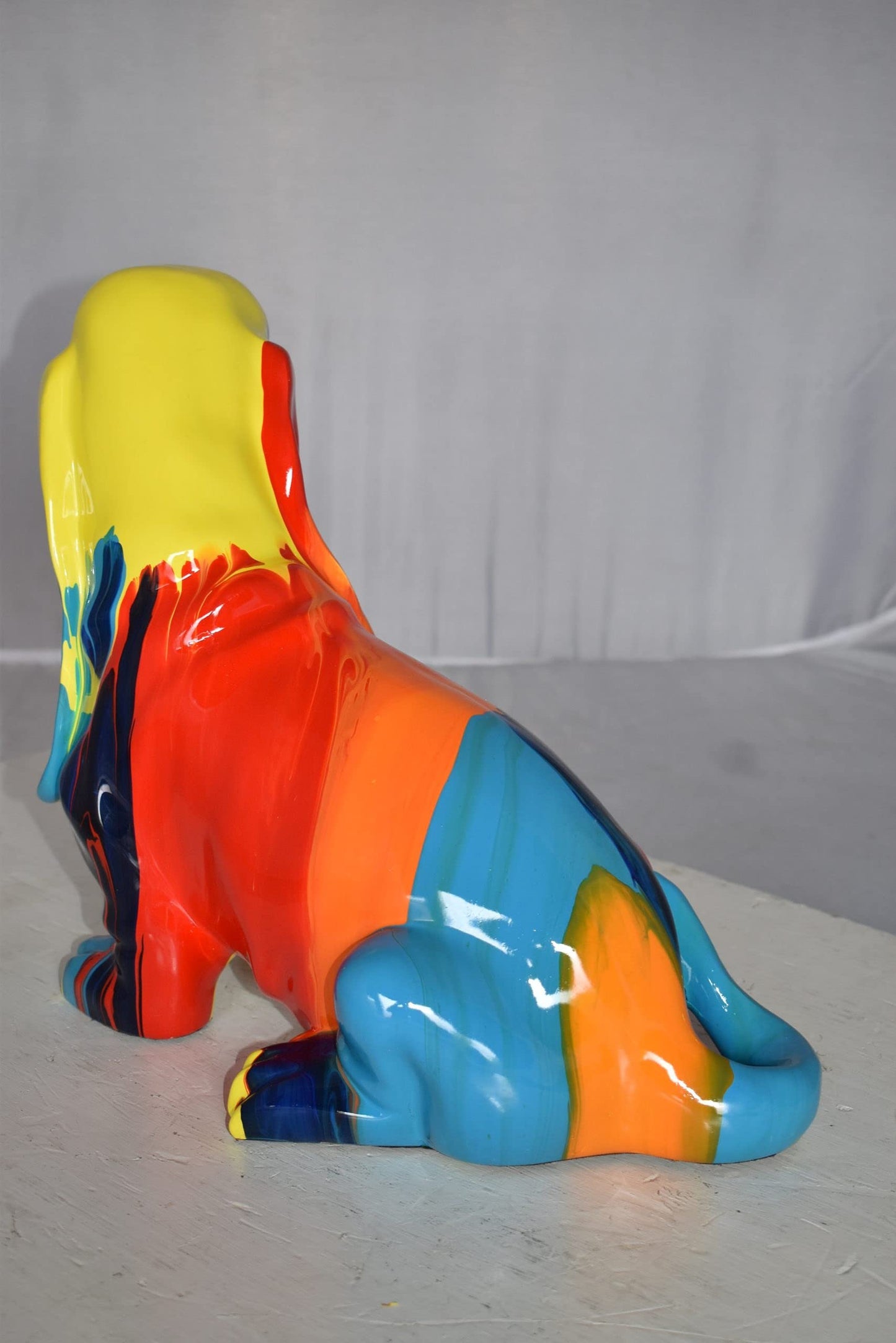 Modern Paint Drops Basset Hound Dog Statue Made of Resin Size: 16" x 8" x 13"H