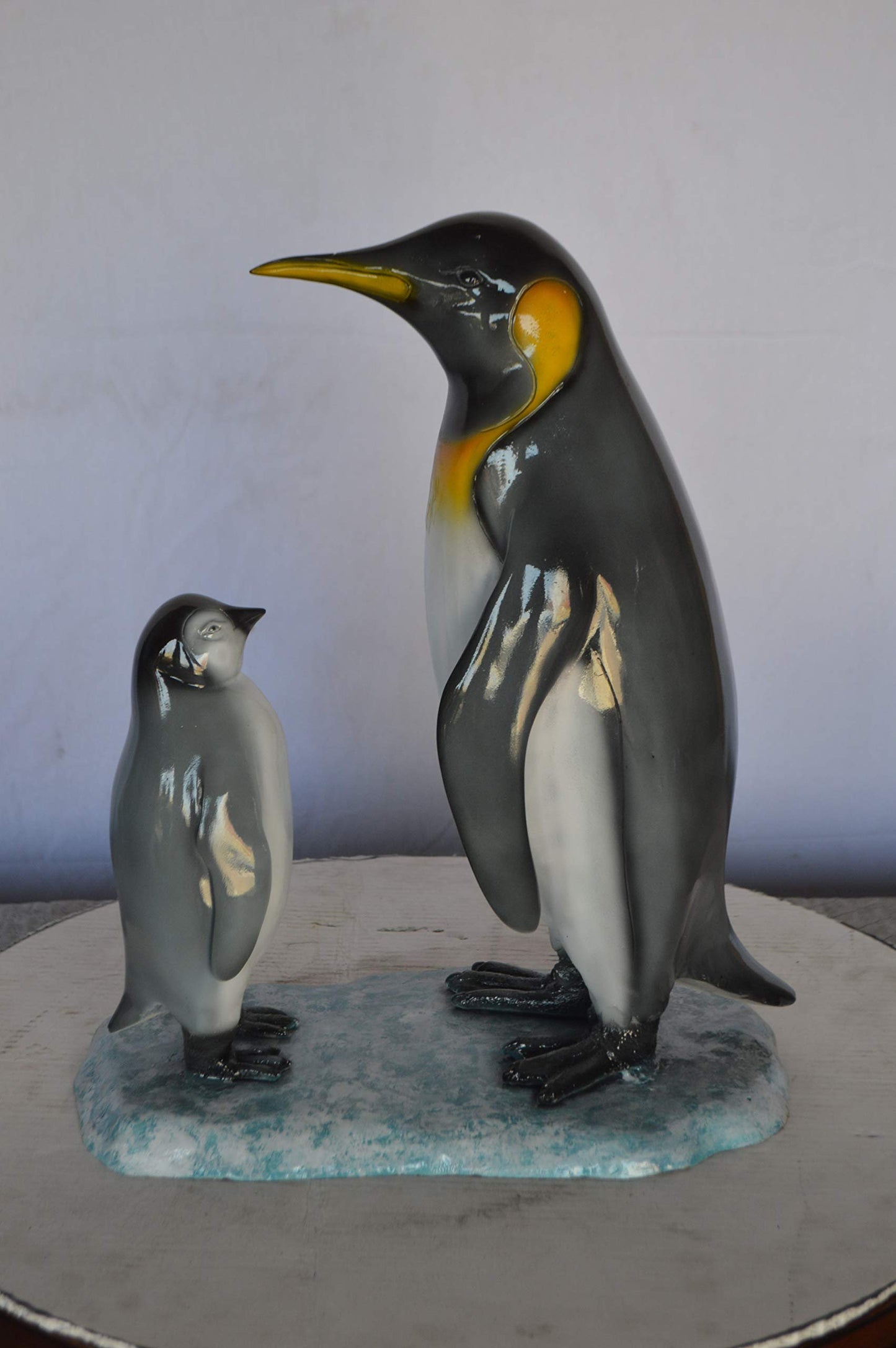 Penguin and Her Baby Standing Bronze Statue -  Size: 14"L x 9"W x 19"H.