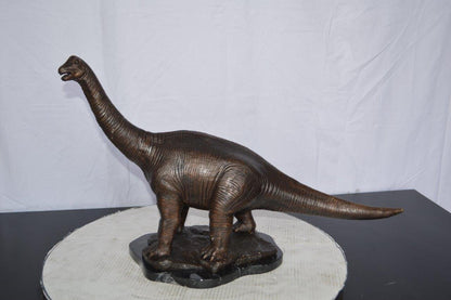 Brontosaurus Dinosaur Bronze Statue on Marble base -  Size: 26"L x 10"W x 16"H.