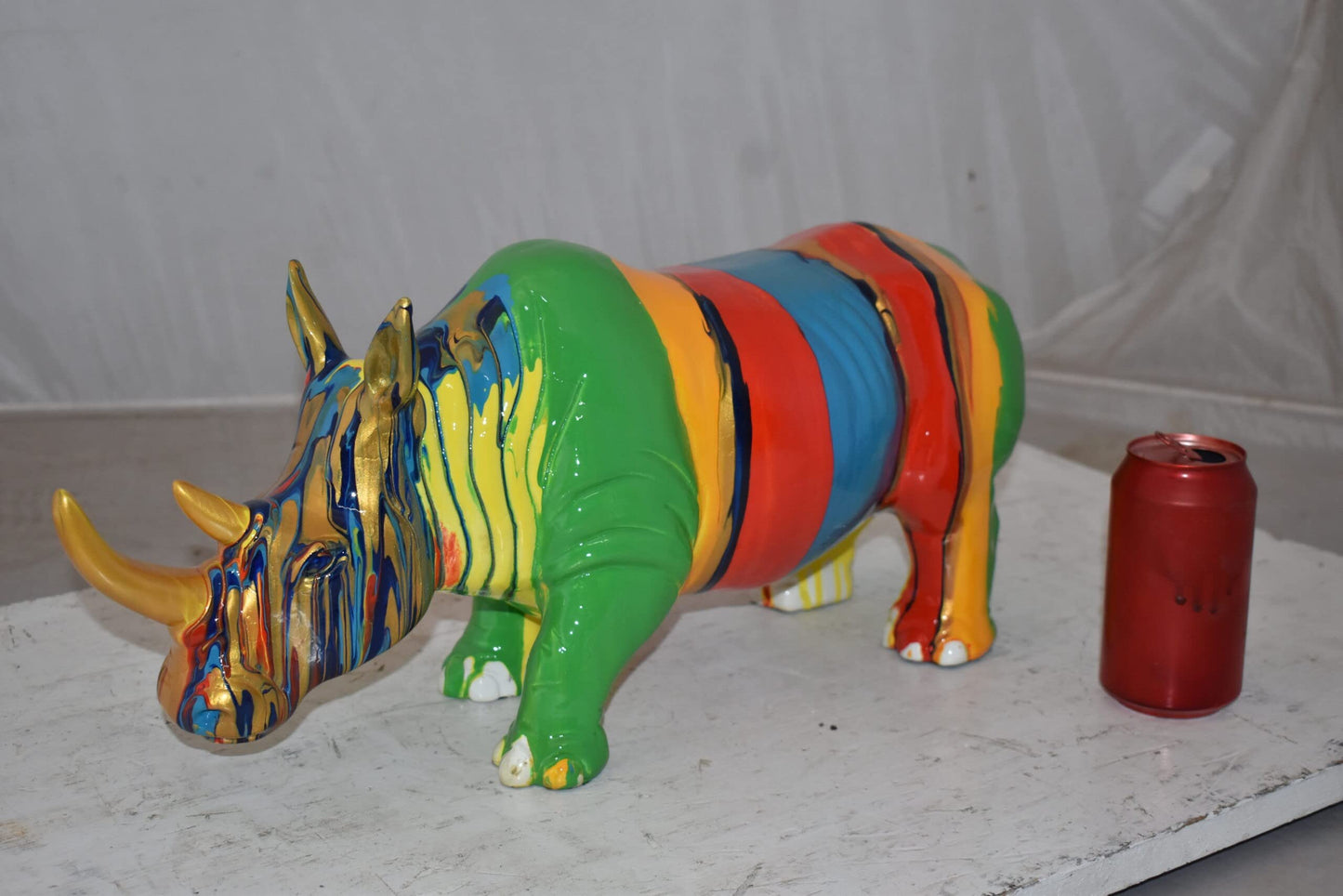 Multicolor Striped Rhino Resin Statue Size: 20" x 6" x 9"H