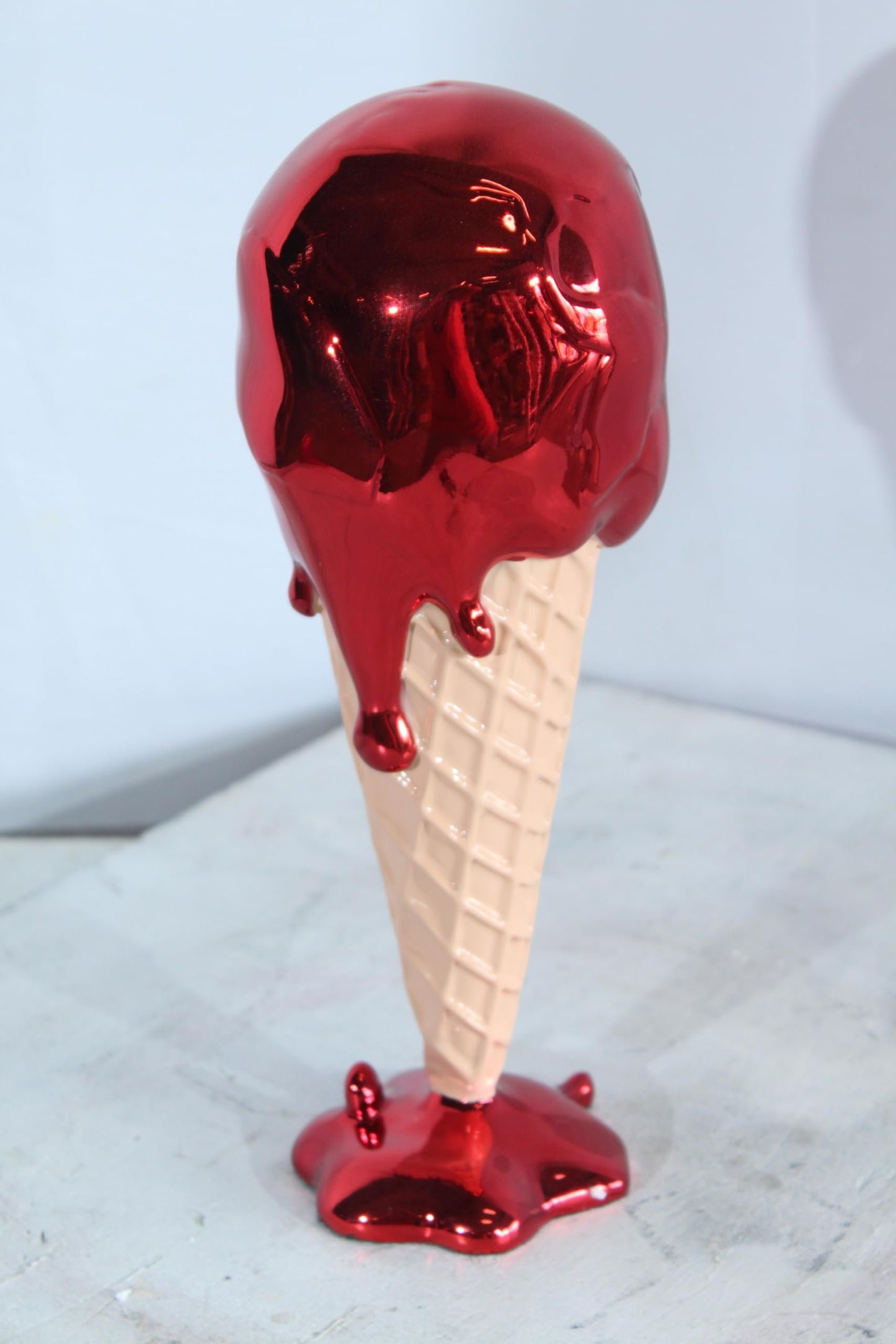 NIFAO Resin Ice Cream Cone Statue Red Dripping Pop Art Modern Decor 5" x 5" x 14"H