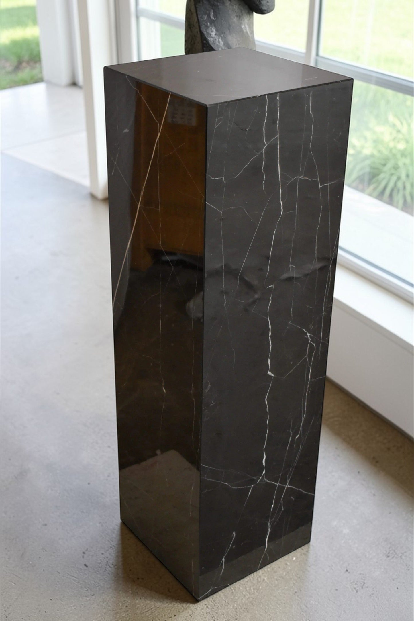 Pedestal For Artwork, Modern Black and White Marble Stone 12" x 12" x 39"H
