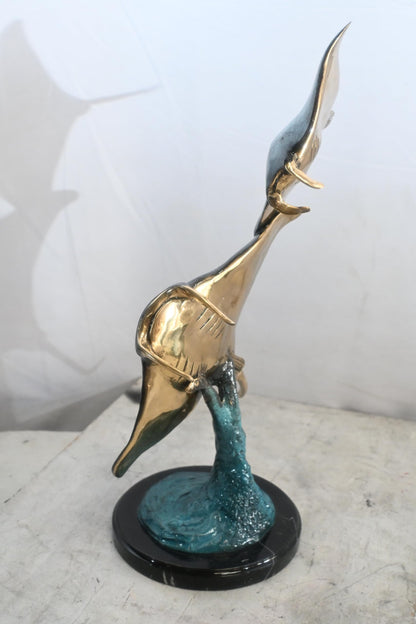 Two Stingrays Bronze Sculpture Ocean Wave Base 13"x7"x23"H