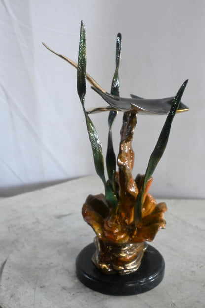 Bronze Manta Ray Sculpture Coral Reef Ocean Statue 11"x11"x18"H