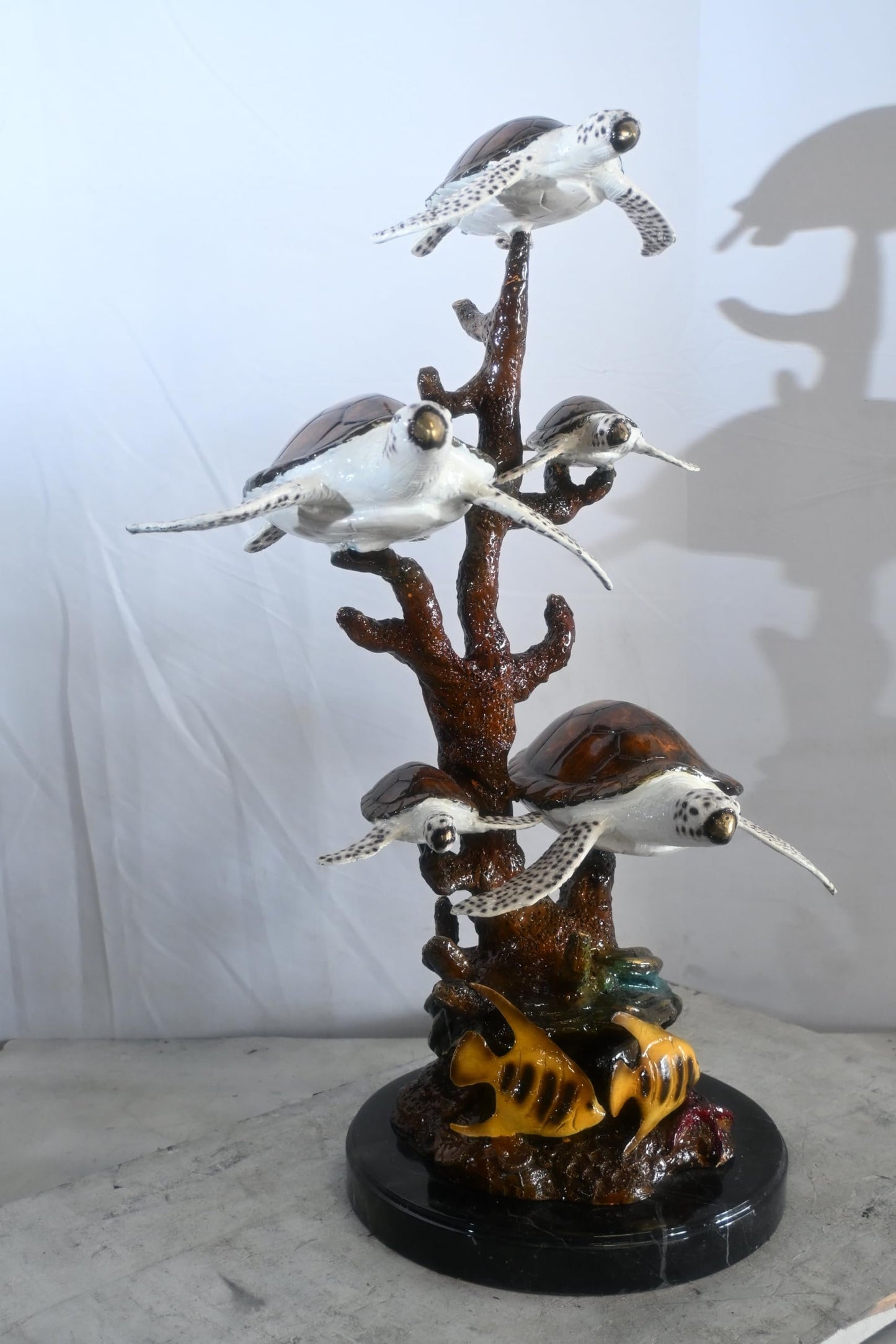 Five Sea Turtles Bronze Sculpture Coral Branch 20"x16"x30"H
