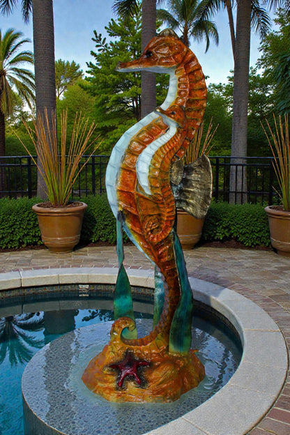 Large Bronze Seahorse and Baby Ocean Fountain Sculpture 26" x 22" x 66"H