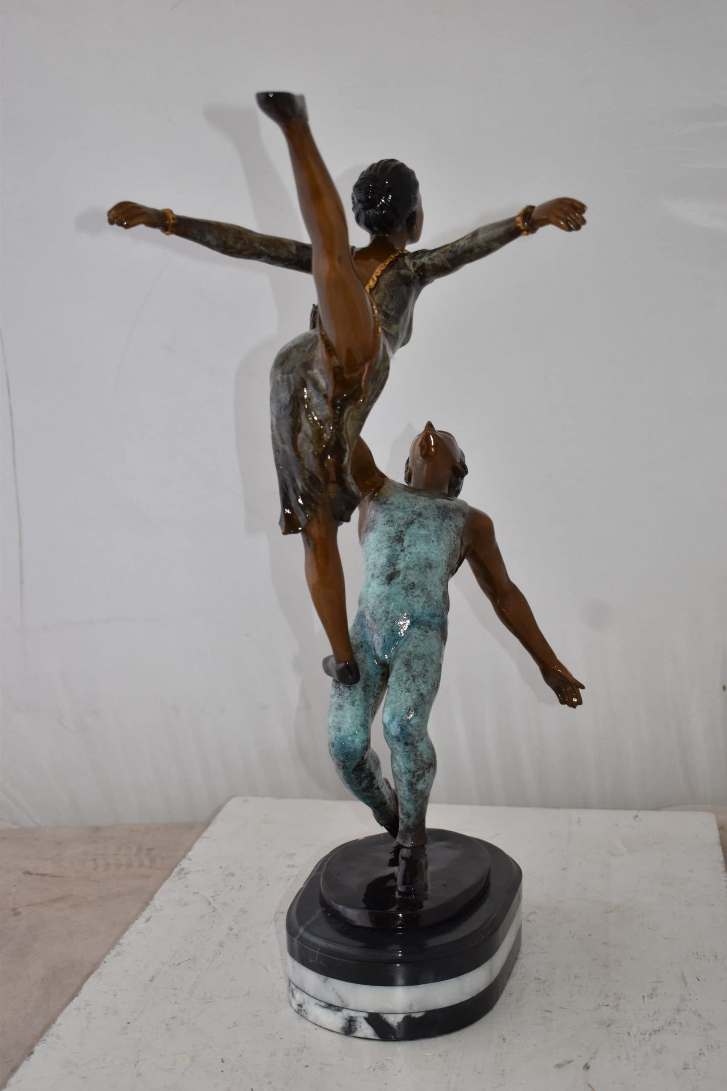 Ballerina Man and Woman Dancing in Action Bronze Statue Size: 23" x 13" x 25"H
