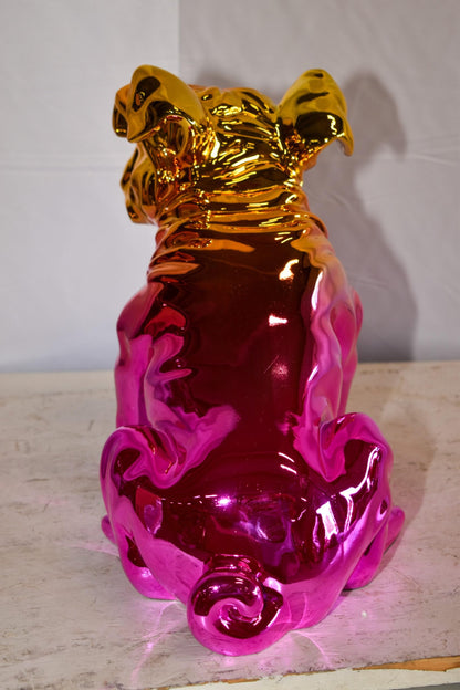 Ombre Pink Chrome Colored Bulldog Resin Statue 16" x 9" x 13"H