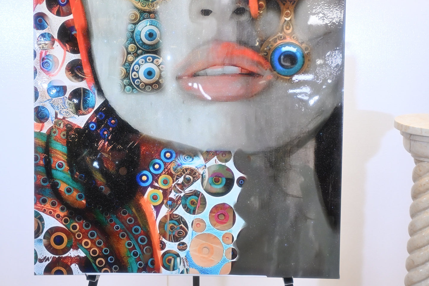 Mosaic Evil Eye Mixed Media Resin Covered Canvas 40"x64"