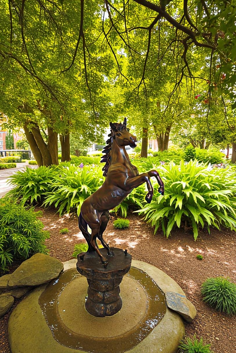 Horse on a Rock Fountain Bronze Statue -  Size: 20"L x 18"W x 56"H.