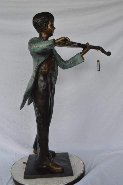 Boy playing violin large bronze statue -  Size: 31"L x 31"W x 50"H.