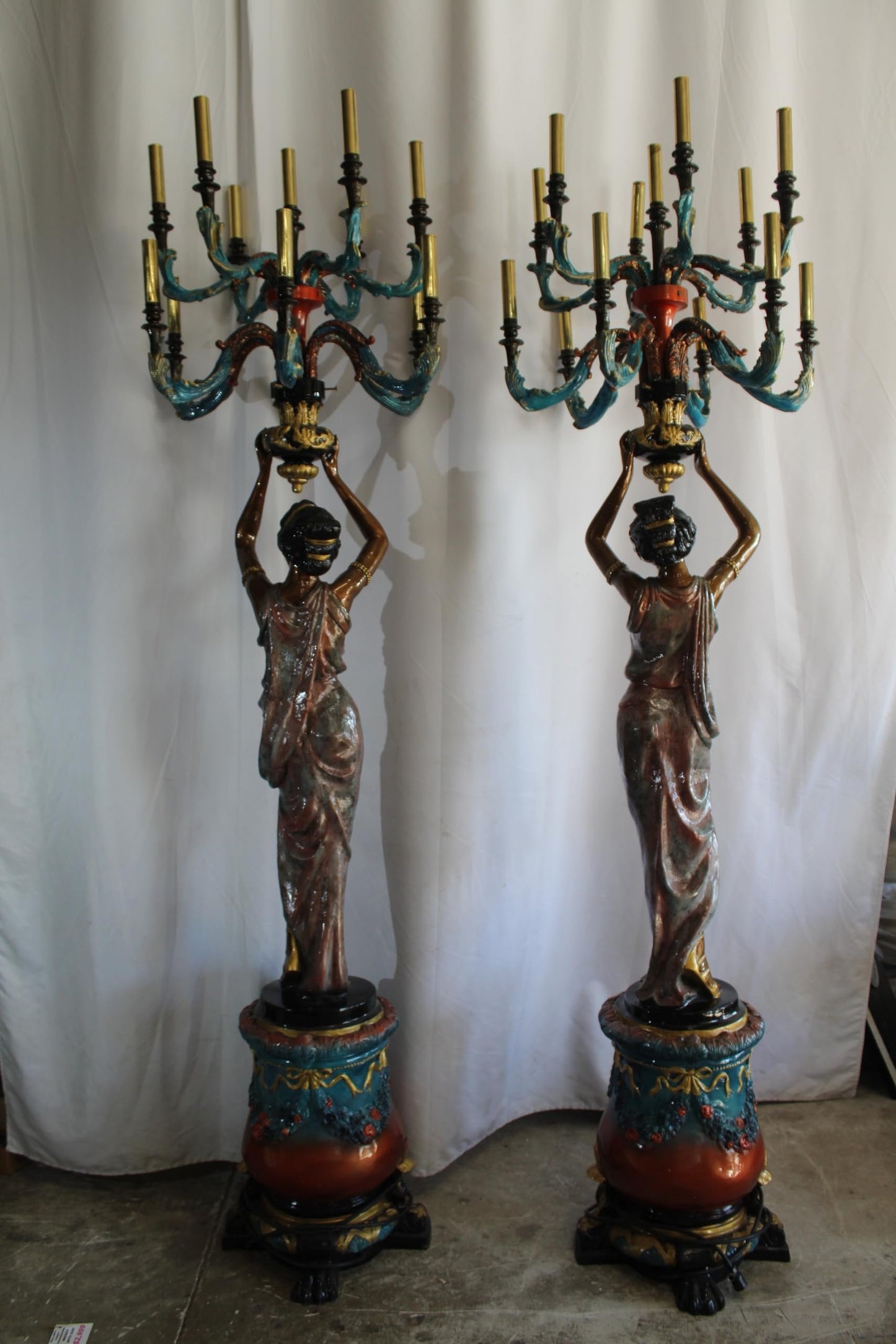 NIFAO Pair Giant Bronze Lady Candelabra Chandeliers Floor Lamps 30"x30"x100"H