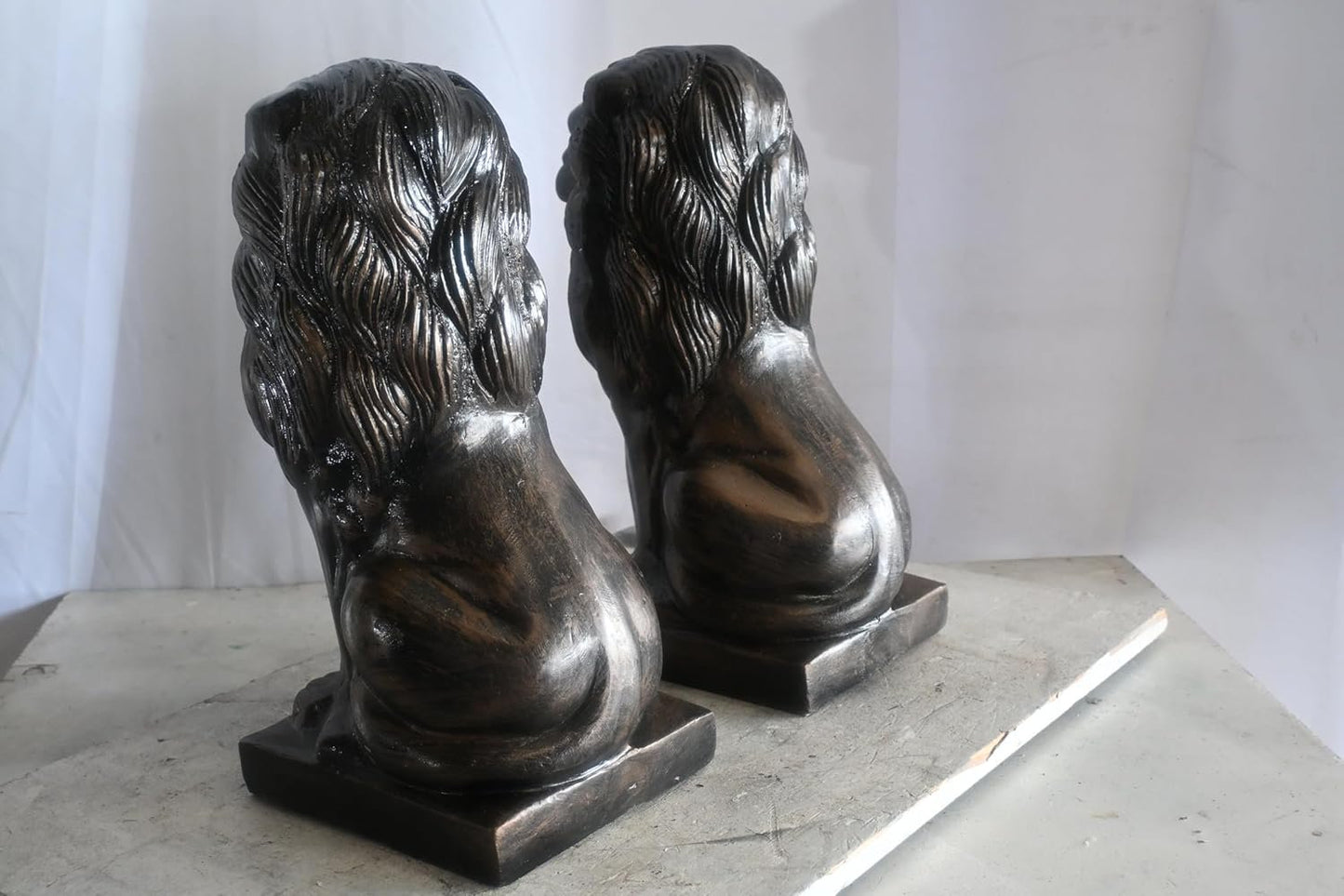Pair of Aluminum Sitting Lion Statues Bronze Finish 19In 17"x12"x19"H