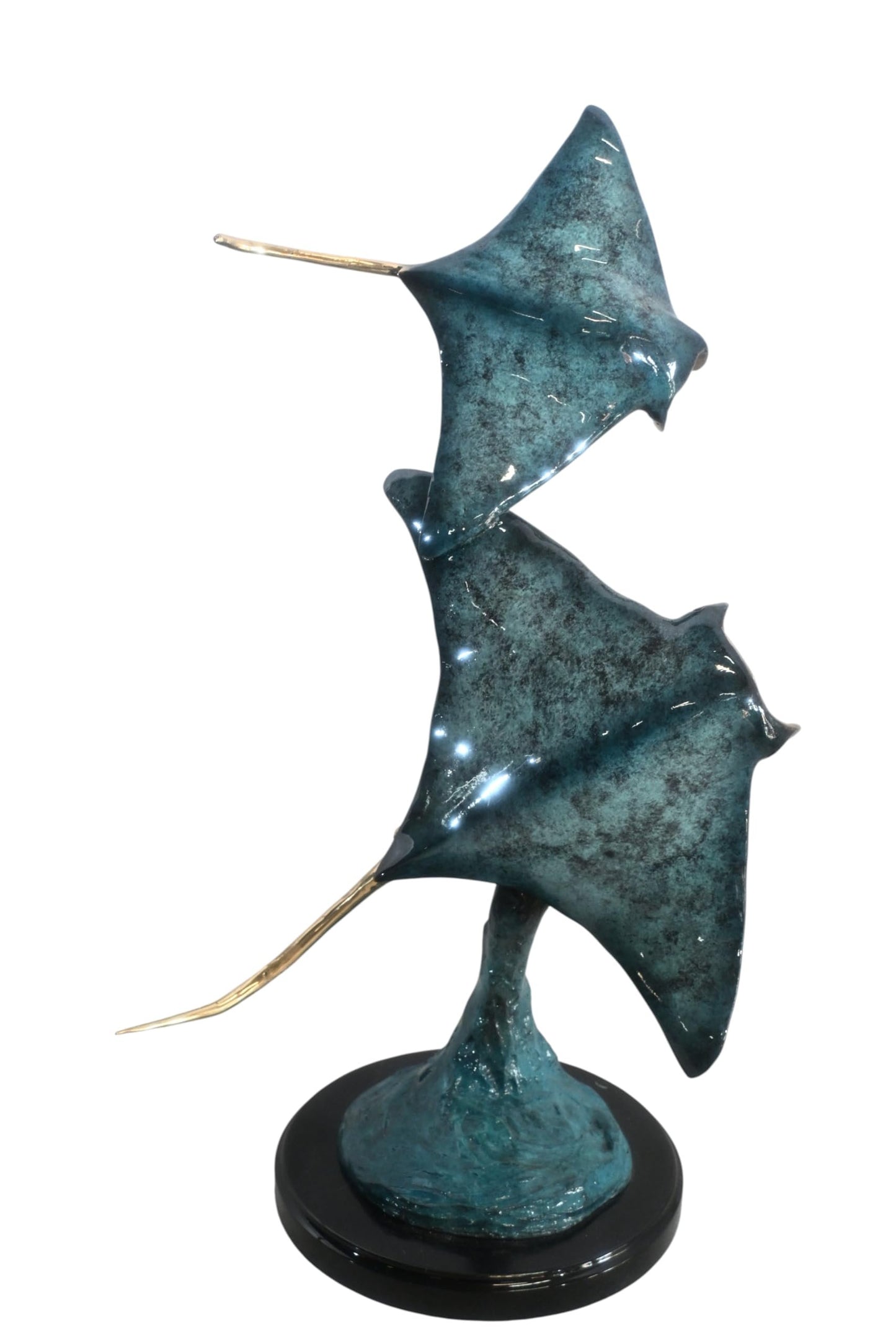 Two Stingrays Bronze Sculpture Ocean Wave Base 13"x7"x23"H