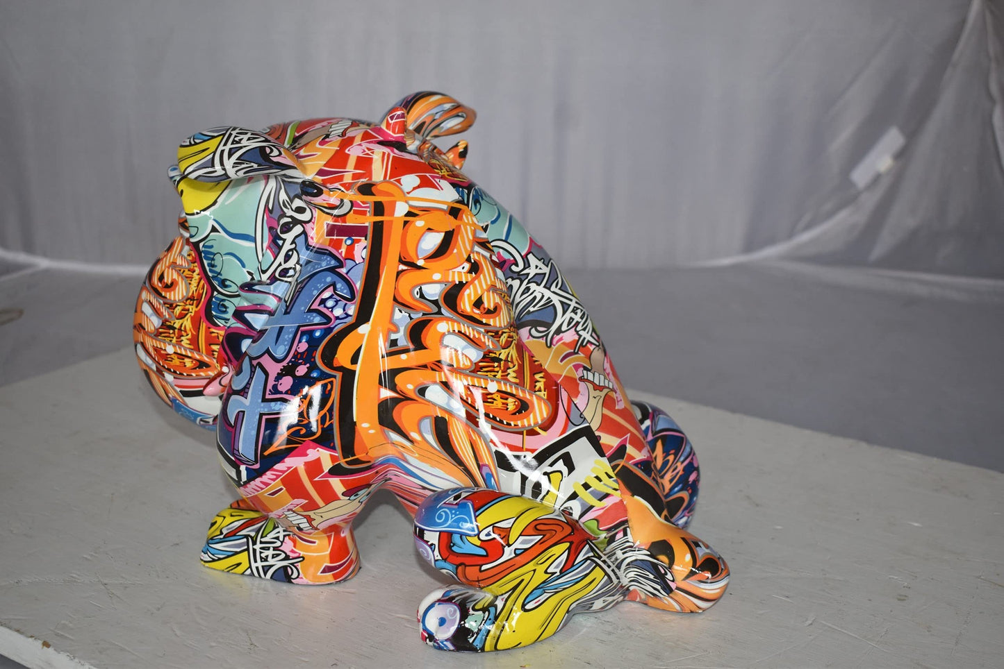 Modern Art Graffiti Bulldog Statue Made of Resin Size: 11" x 5" x 7"H