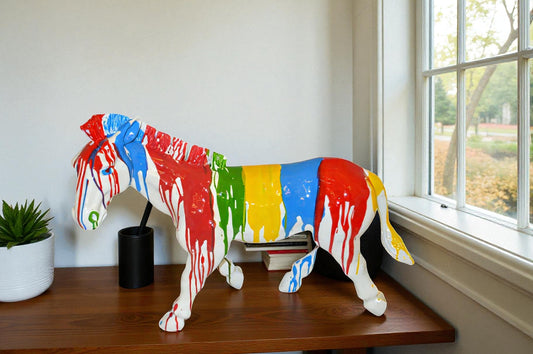 Modern Art Colored Zebra Resin Statue -  Size: 29"L x 12"W x 22"H.