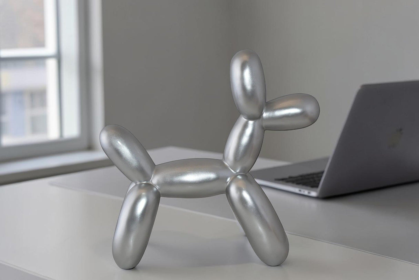 Silver Finish Balloon Dog Statue Made of Resin Size: 16" x 6" x 15"H