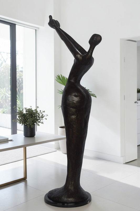 Woman Releasing Bird Modern Art Bronze Statue - Size: 13"L x 19"W x 52"H.