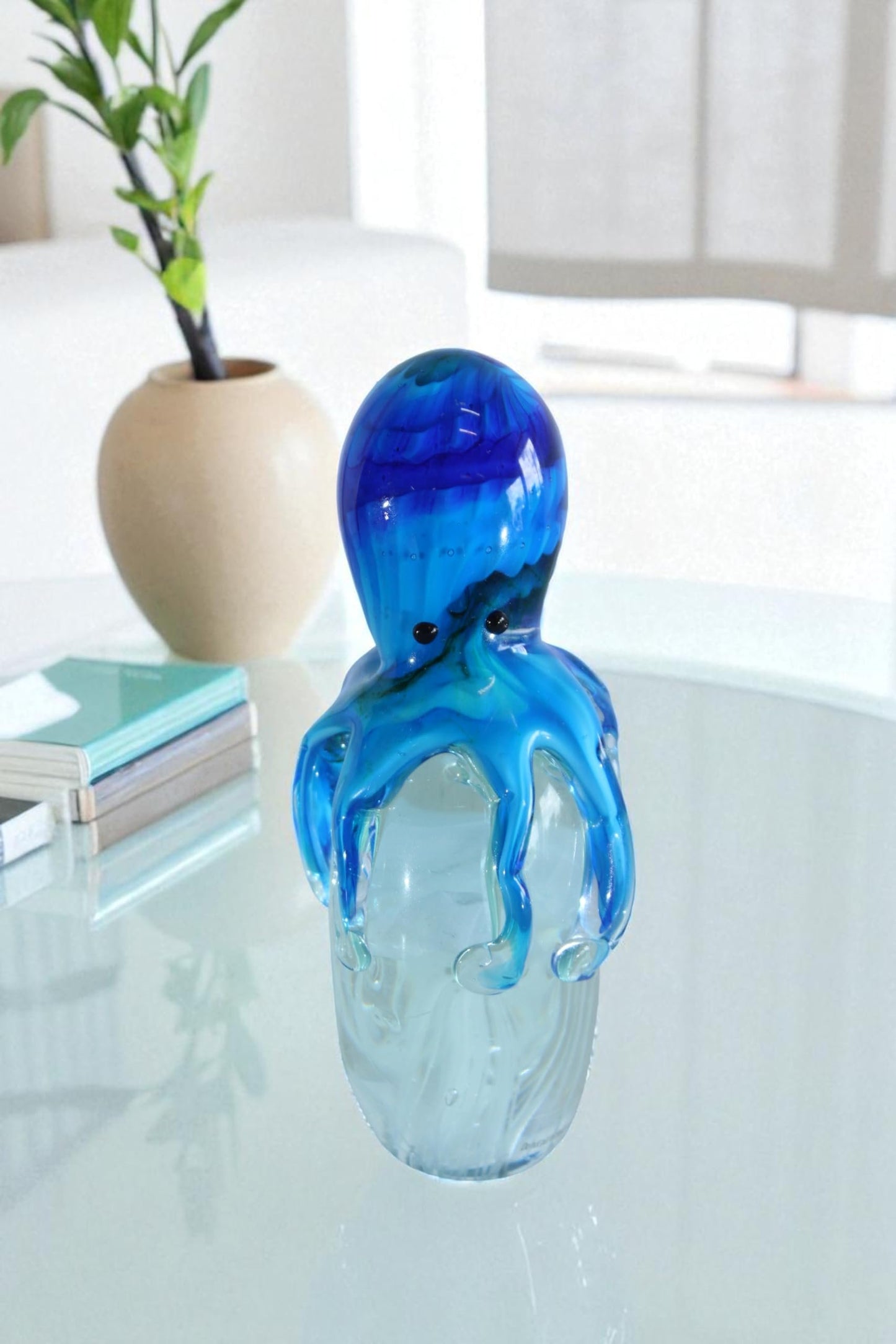 NIFAO Glass Octopus Paperweight Hand Blown Ocean Art Decor 5" x 3" x 9"H