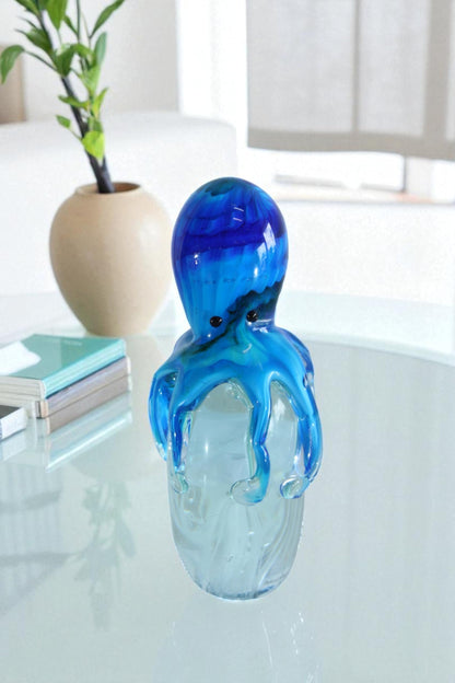 NIFAO Glass Octopus Paperweight Hand Blown Ocean Art Decor 5" x 3" x 9"H