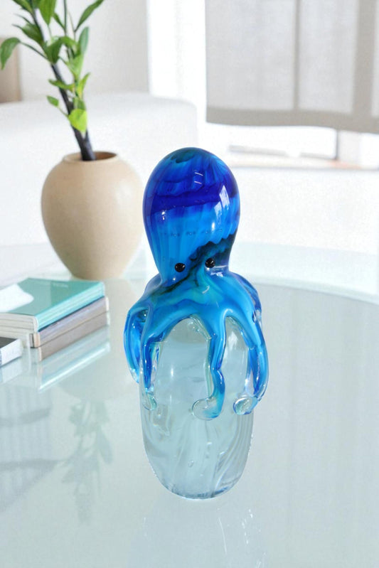 NIFAO Glass Octopus Paperweight Hand Blown Ocean Art Decor 5" x 3" x 9"H