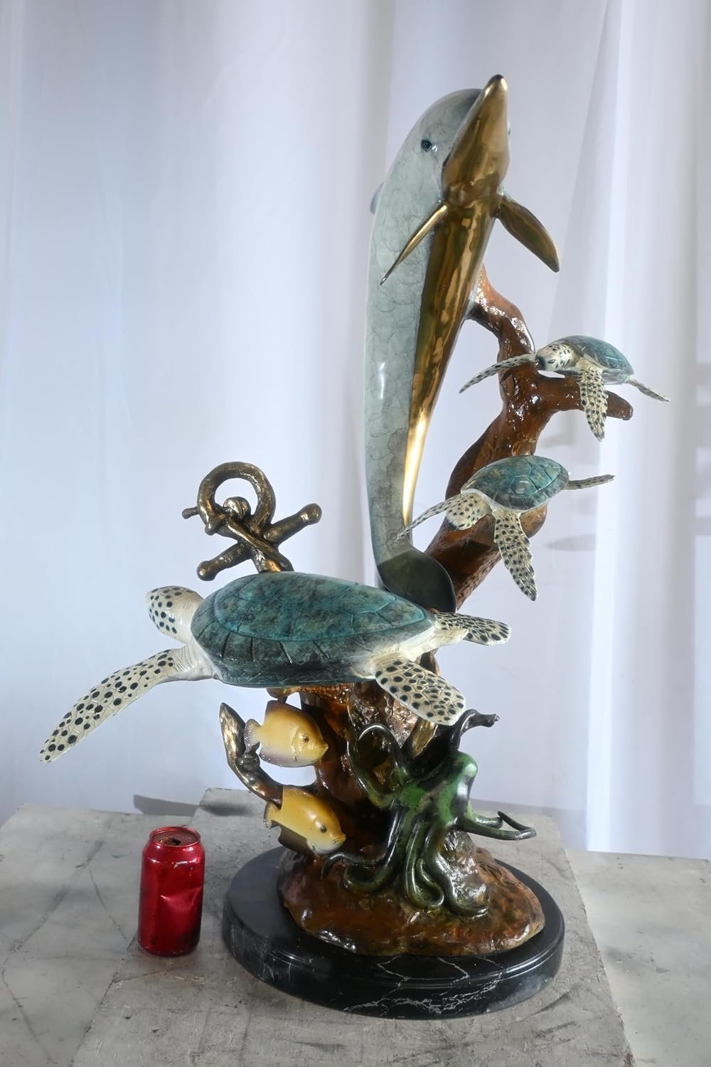 Bronze Dolphin Sea Turtles Fountain Lost Wax Ocean Scene 22"x18"x37"H