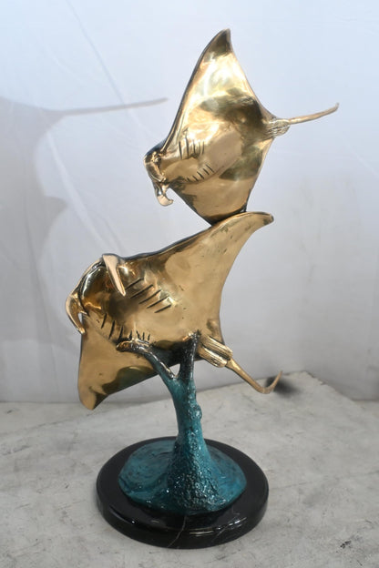Two Stingrays Bronze Sculpture Ocean Wave Base 13"x7"x23"H