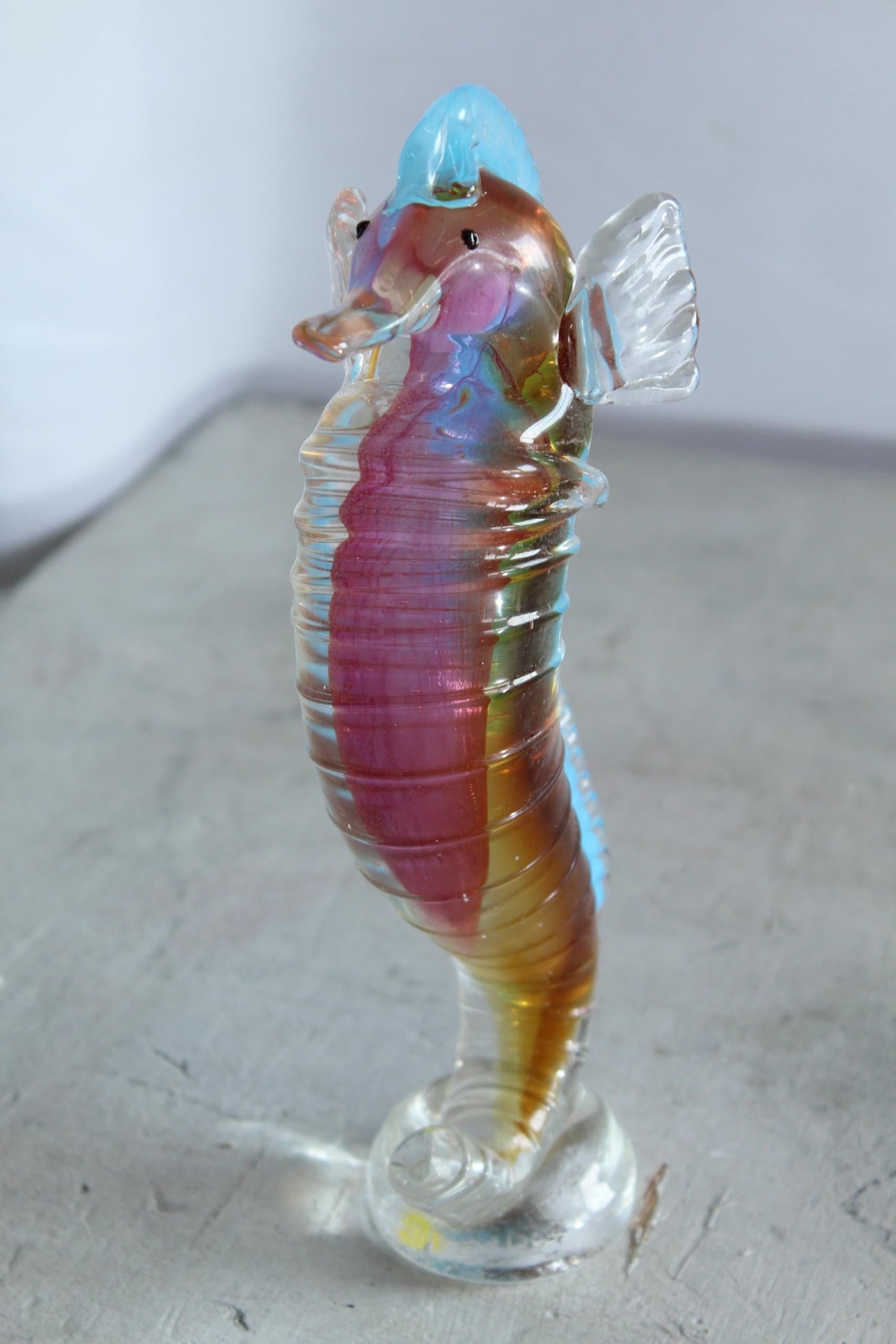 NIFAO Glass Seahorse Figurine Hand Blown Art Glass Coastal Decor 4" x 4" x 10"H