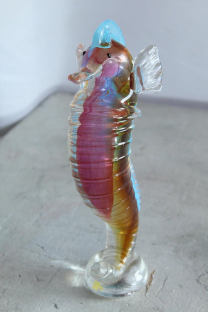 NIFAO Glass Seahorse Figurine Hand Blown Art Glass Coastal Decor 4" x 4" x 10"H