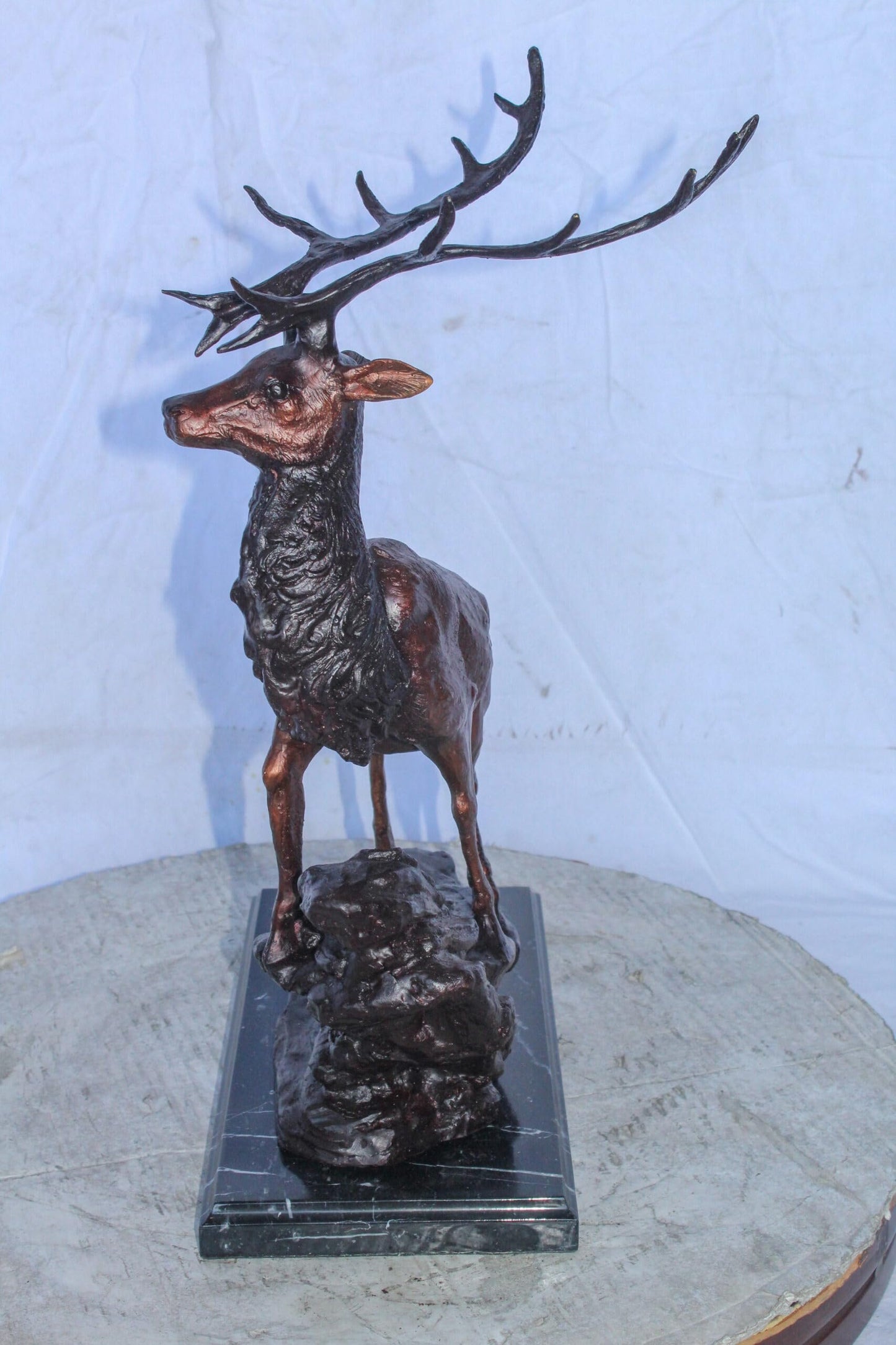 Bronze Statue of Deer Walking on Rocks, Elegant Wildlife Decor 15" x 7" x 21"H