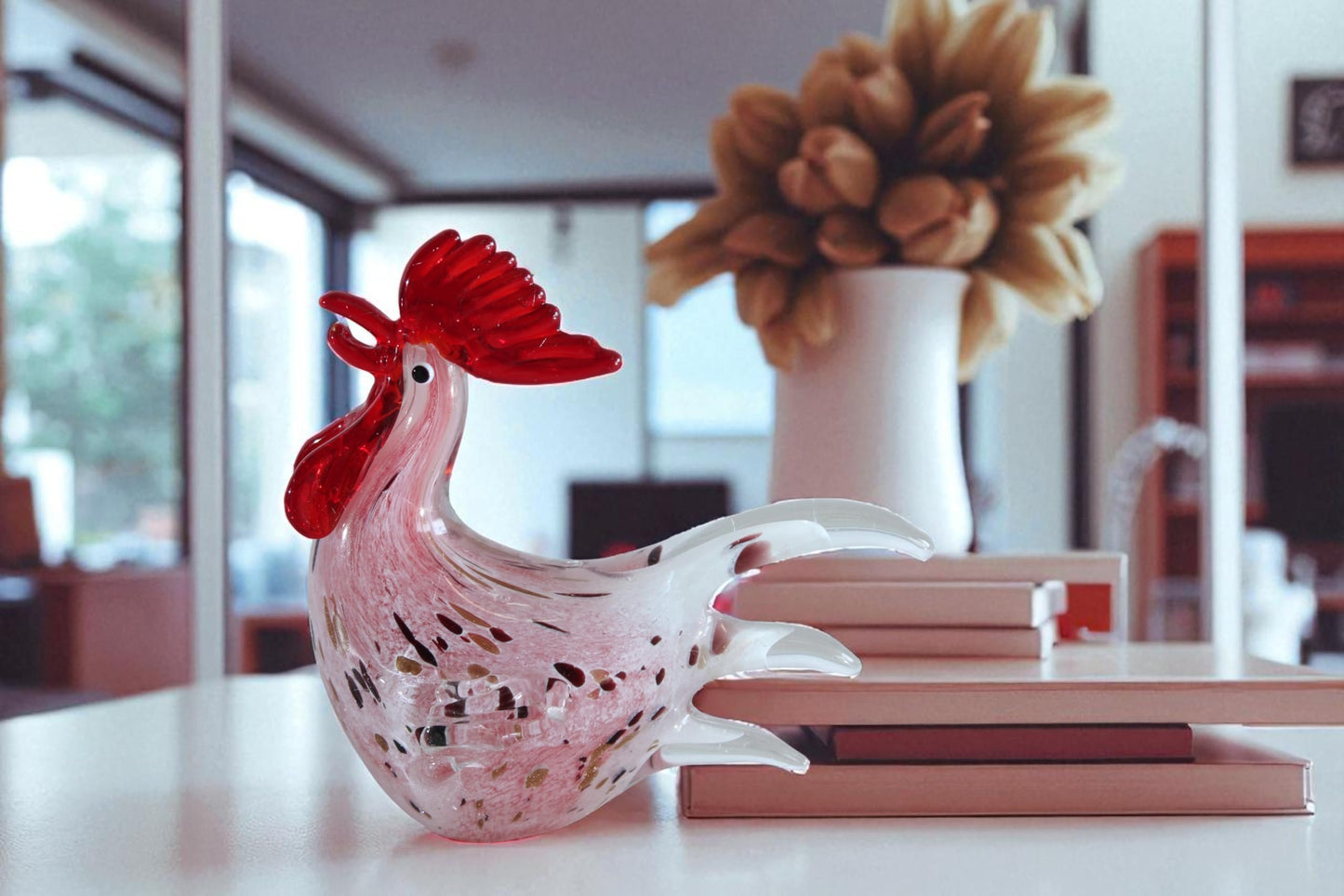 NIFAO Glass Rooster Figurine Hand Blown Art Glass Tabletop Decor 8" x 4" x 8"H