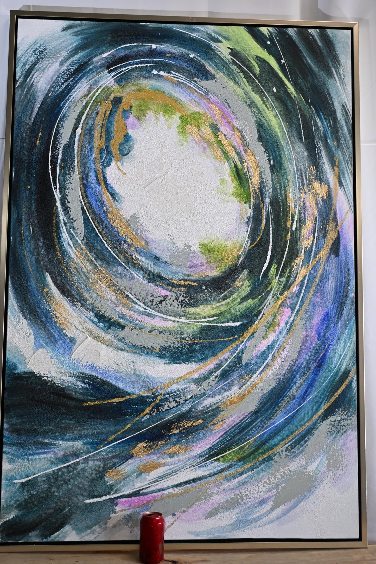 Dynamic Abstract Canvas Painting Circular Swirl Framed Art 61"x41"