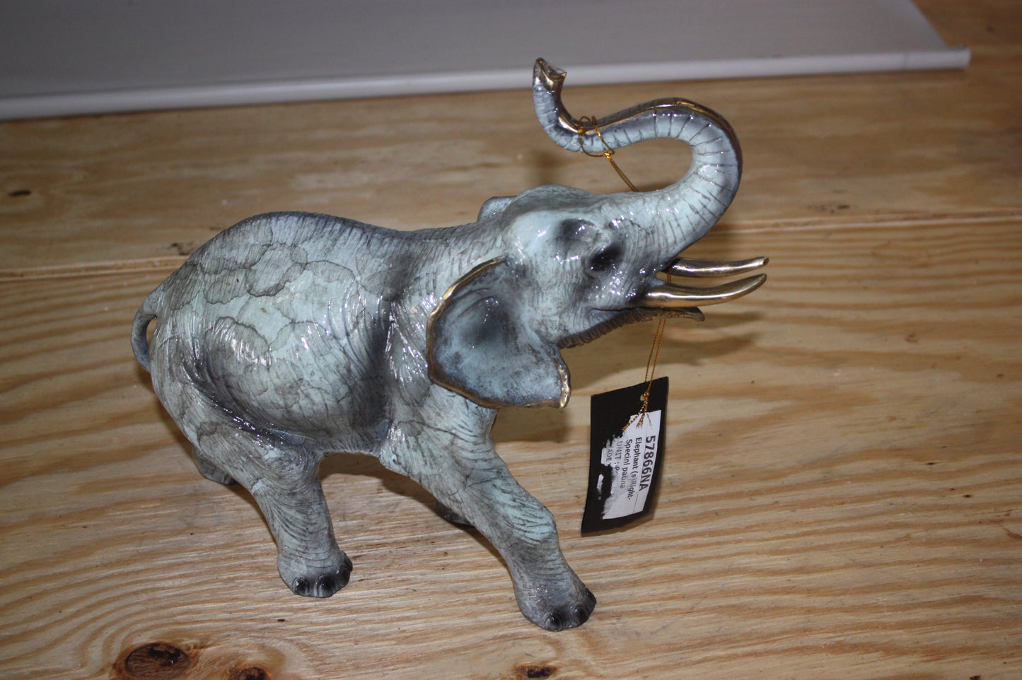 Bronze Elephant Trunk Up Statue - Hand-Cast Patina Finish - 13.5"L x 5"W x 12"H