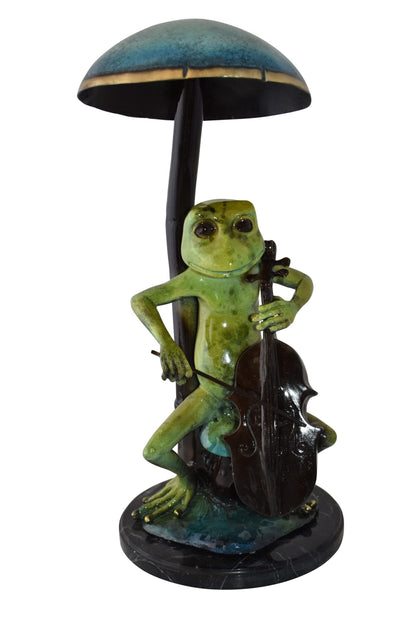 Frog Playing Cello colored Bronze Statue Size: 12" x 11" x 24"H