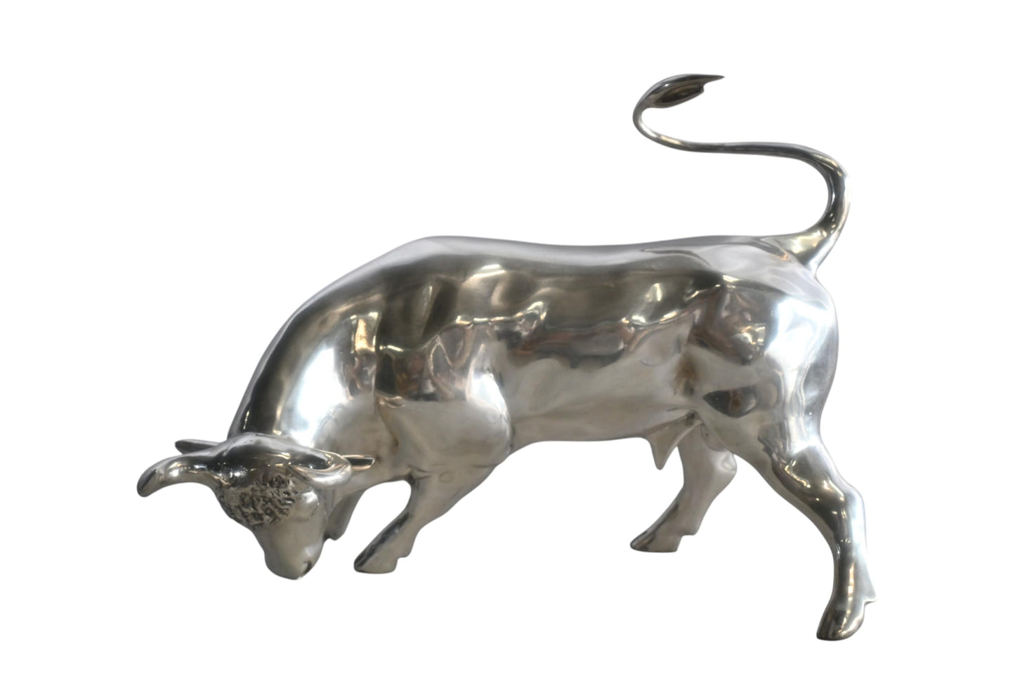 Charging Bull Silver Finish Bronze Wall Street Replica 16"x12"x13"H