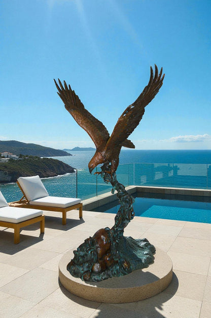 Flying Eagle on Wave Bronze Statue -  Size: 25"L x 35"W x 57"H.