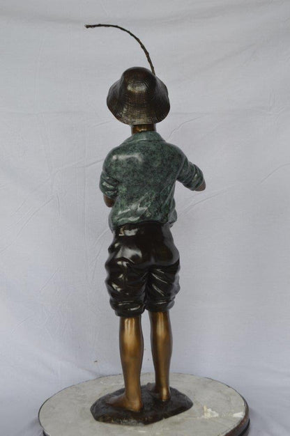 Boy with fishing rod  bronze statue -  Size: 11"L x 14"W x 44"H.
