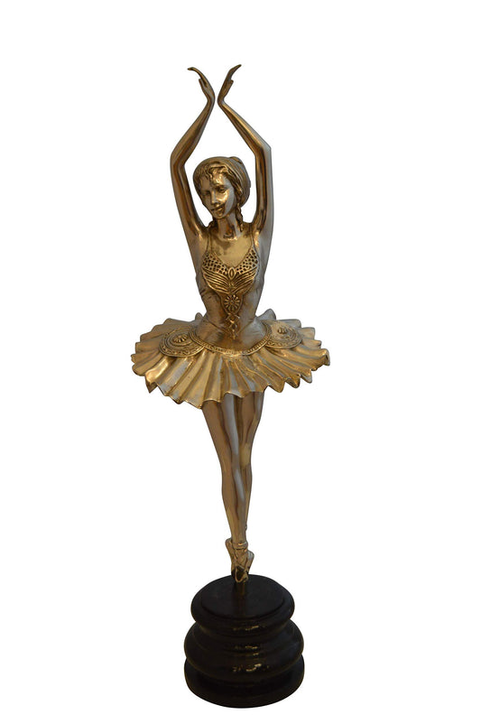 Ballerina Bronze Statue With Silver Finish -  Size: 10"L x 10"W x 35"H.